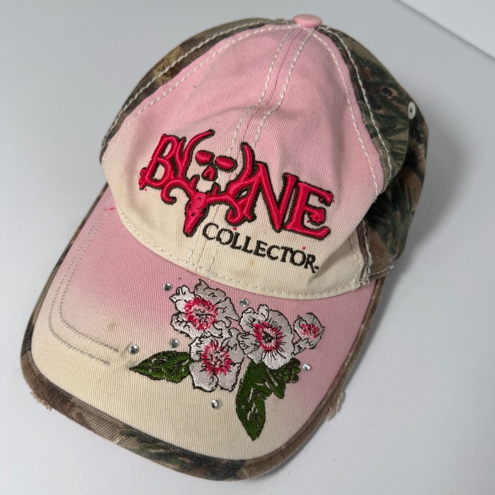 Vtg Y2K‎ Bone Collector Camo Pink Grunge Floral Hat Cap Adjustable